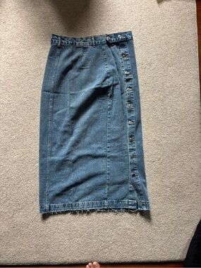 Denim Button-Front Maxi Skirt in Blue